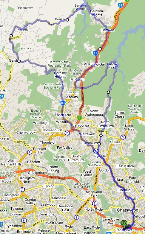 Galston Gorge - Berowra Waters - Bobbin Head Route